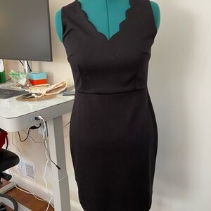 LOFT Black Scalloped V-Neck Midi Dress